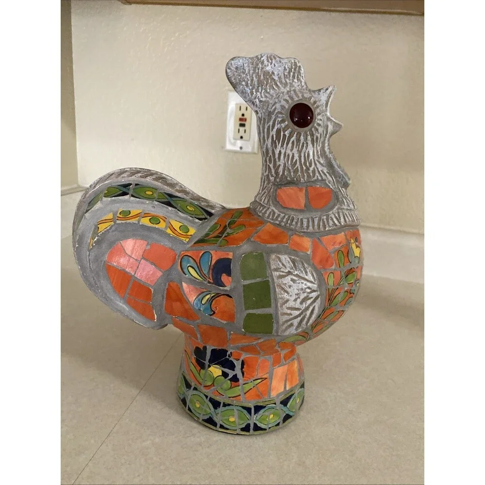 Vintage Handmade Mosaic Furniture Tile Rooster Chicken Figurine Decor